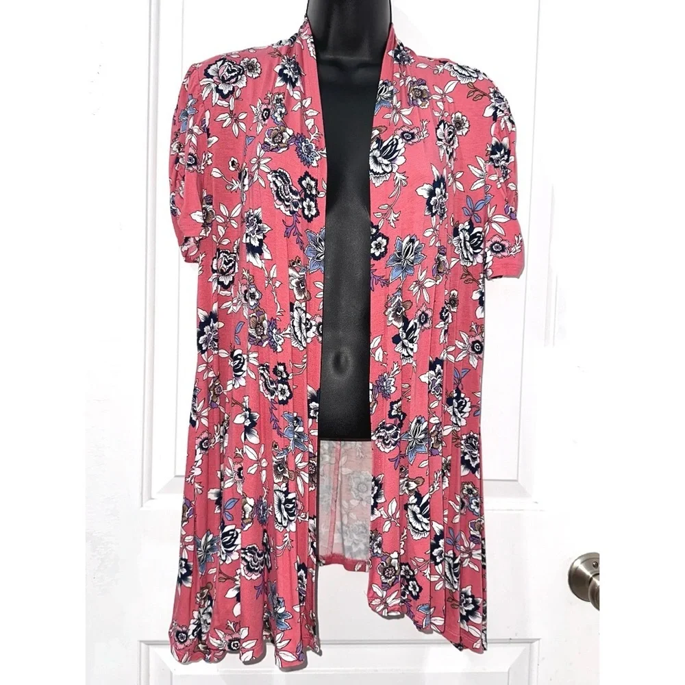 Always Indigo Pink Floral Print Short Sleeve Open shawl